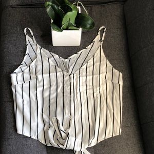 Striped Button Down Tie-up Cami